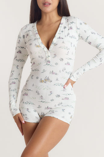 Alpine Dreams Pointelle Romper - Ski-print