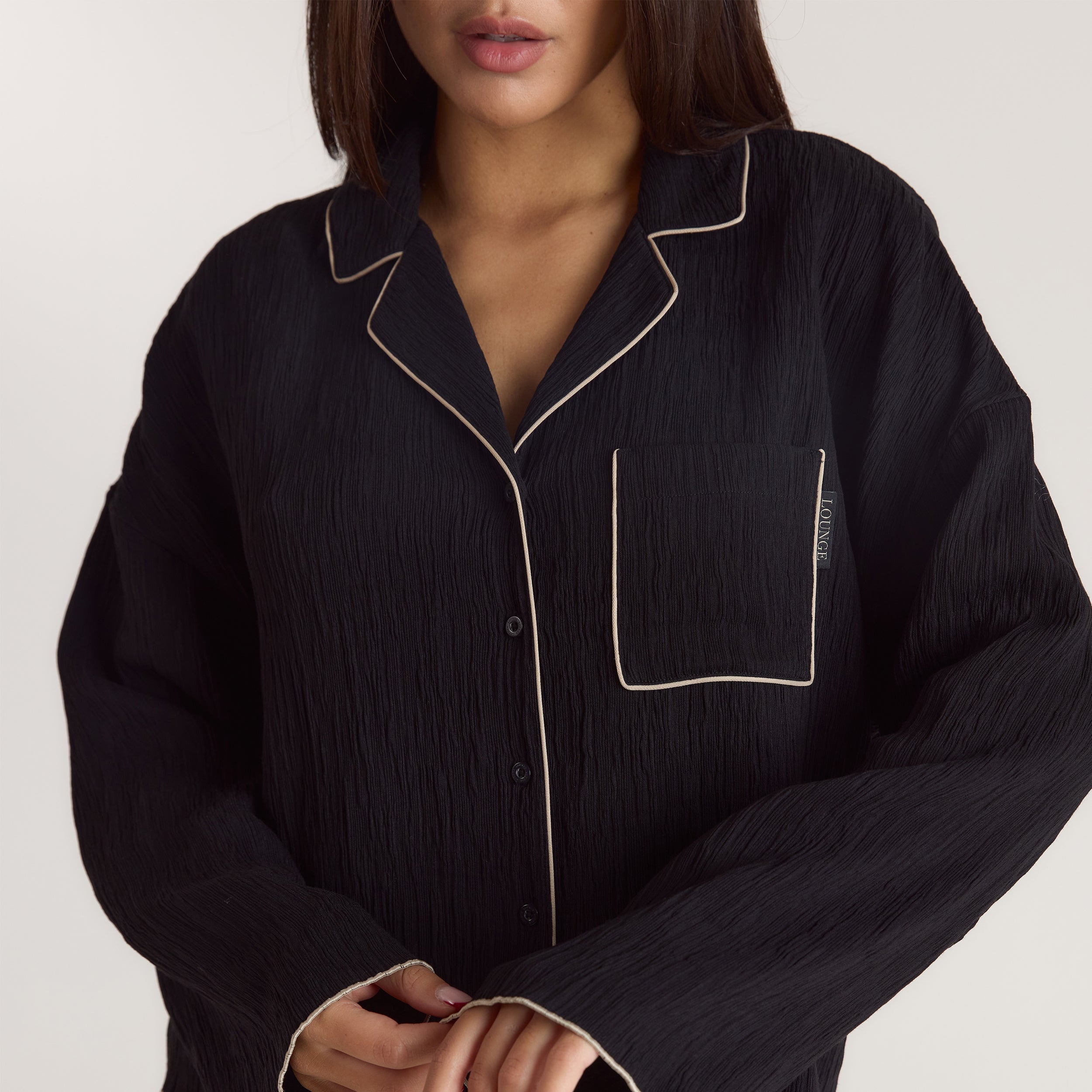 Crinkle Pyjama Shirt - Zwart