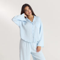 Crinkle Pyjama Shirt - Blauw