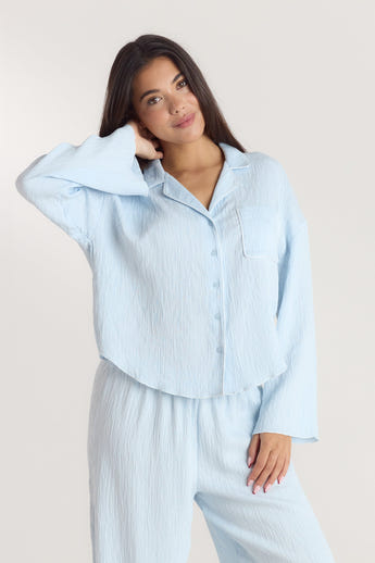 Crinkle Pyjama Shirt - Blauw