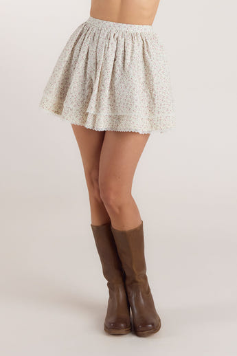 Dubbelgelaagde rok - Crème Bloemenprint