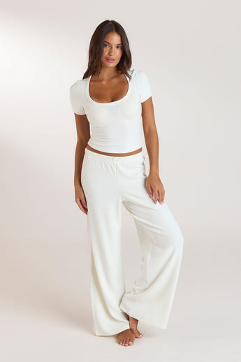 Ribbed Pyjama Top met korte mouwen - Crème alternate