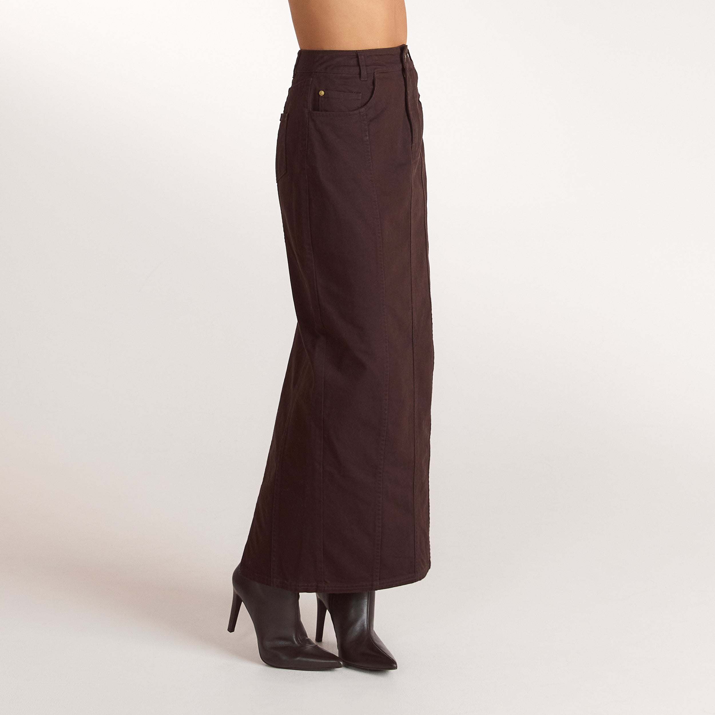 Denim kolom maxi-rok - Chocolade