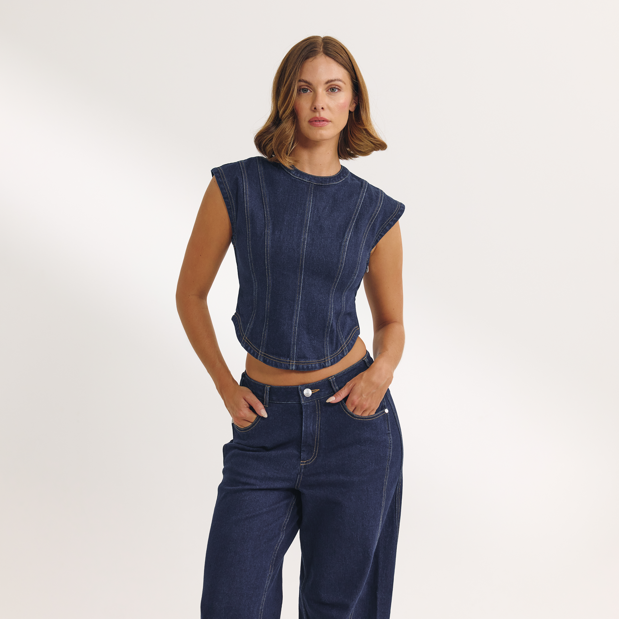 Getailleerde Denim Top | Getailleerde Denim Top - Indigo