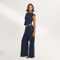 Jeans met lage taille en wijde pijpen - Indigo