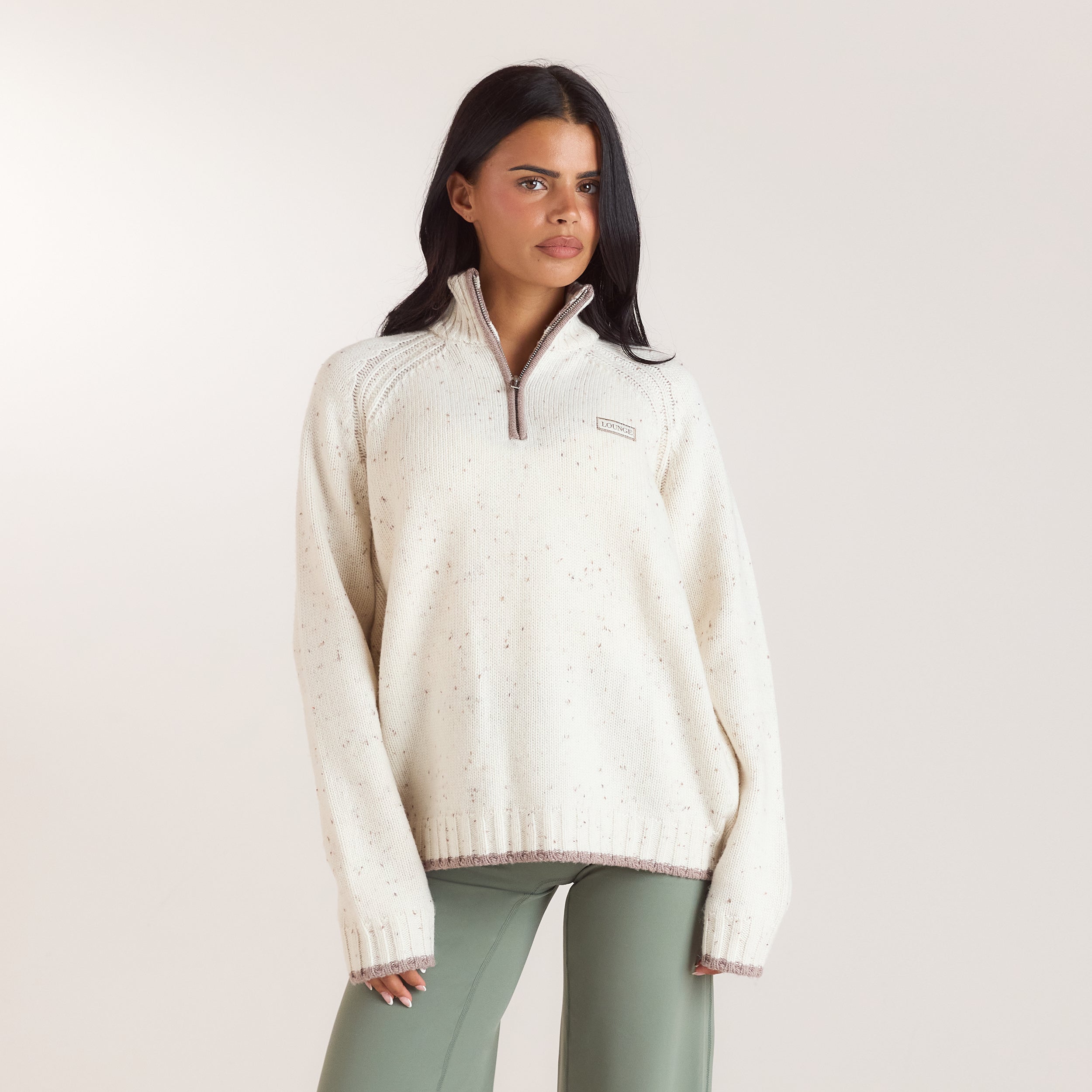 Gebreide wollen jumper met kwartrits | Gebreide wollen jumper met kwartrits - Crème