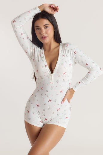 Mistletoe Ribbed Romper - Strikprint