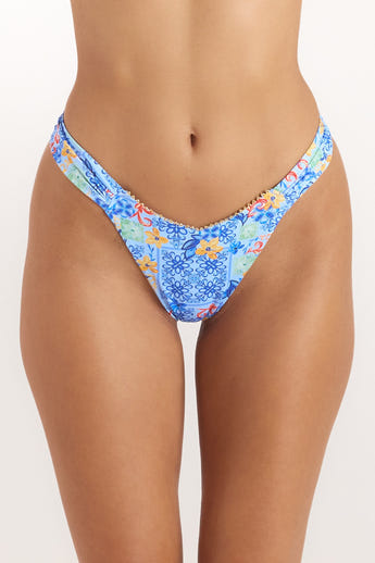 Mosaic High-Leg Bikini String - Blauw Print