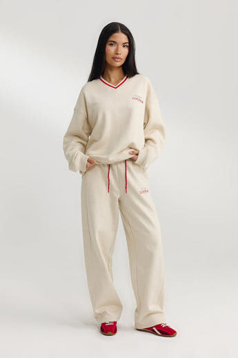 Trui met V-hals - Havermout Marl