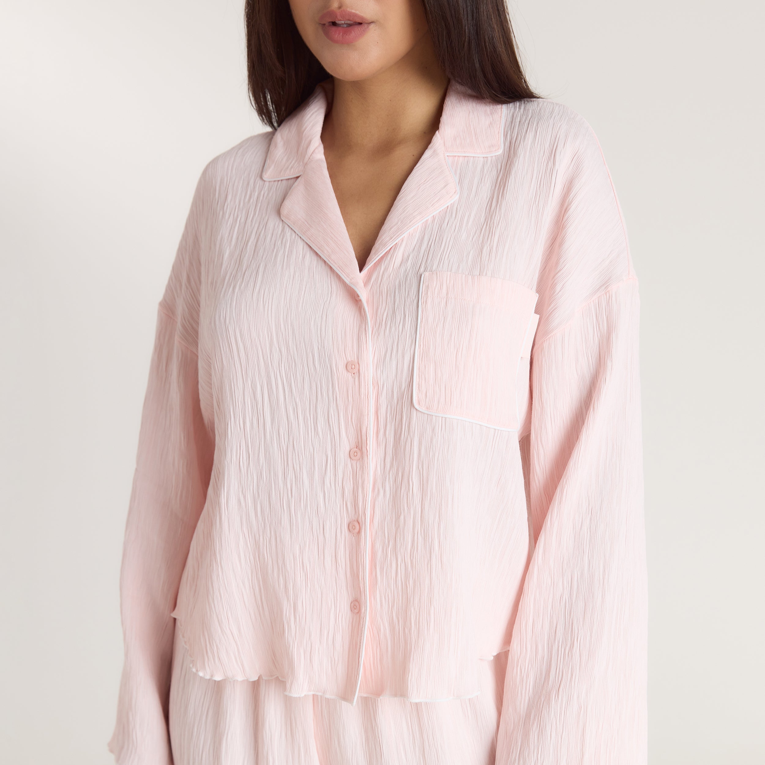 Crinkle Pyjama Shirt - Roze