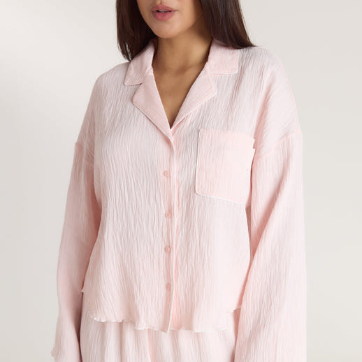 Crinkle Pyjama Shirt - Roze