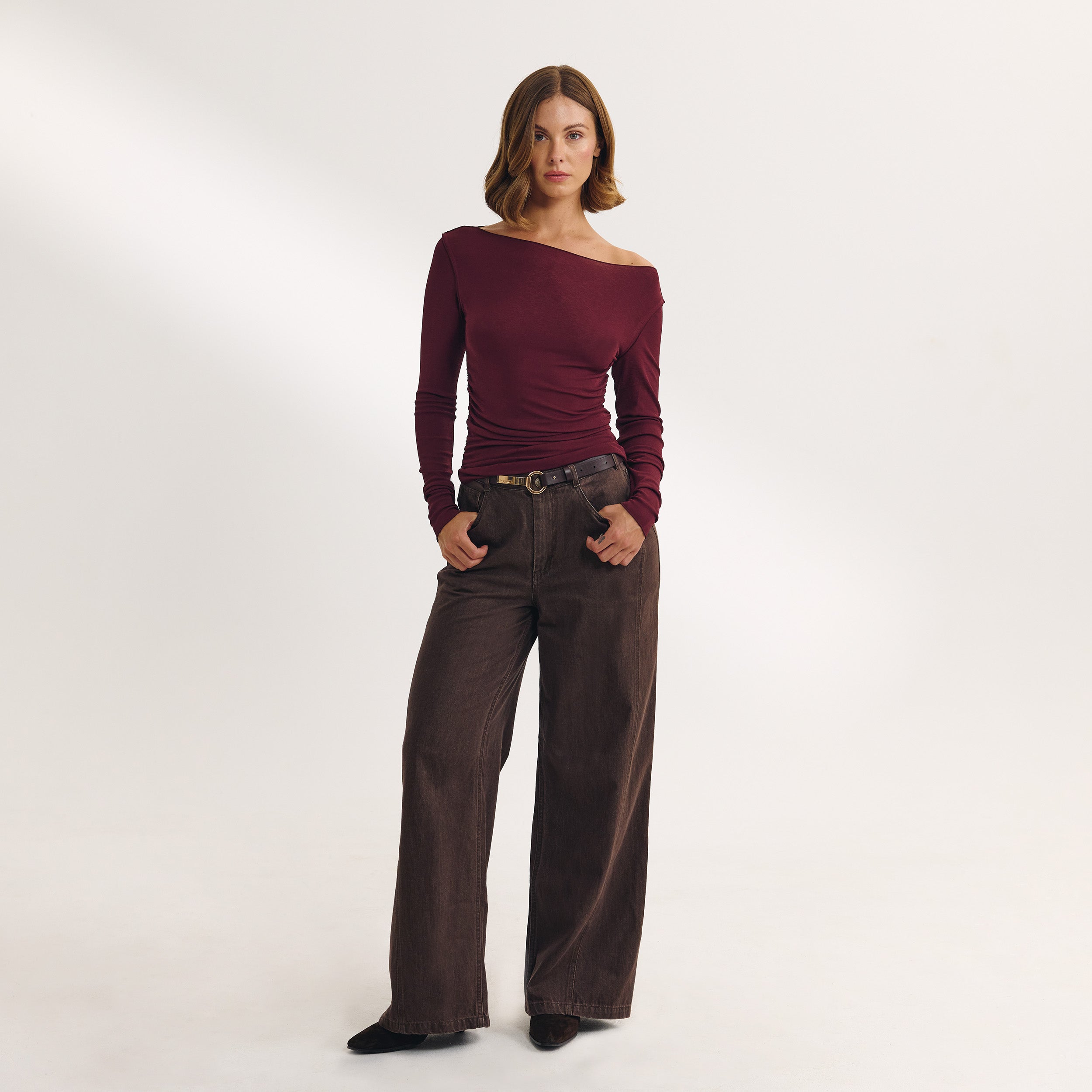 Slash Neck Top | Slash Neck Top - Kersenrood