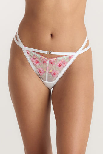 Ditsy Embroidered G-string - Wit