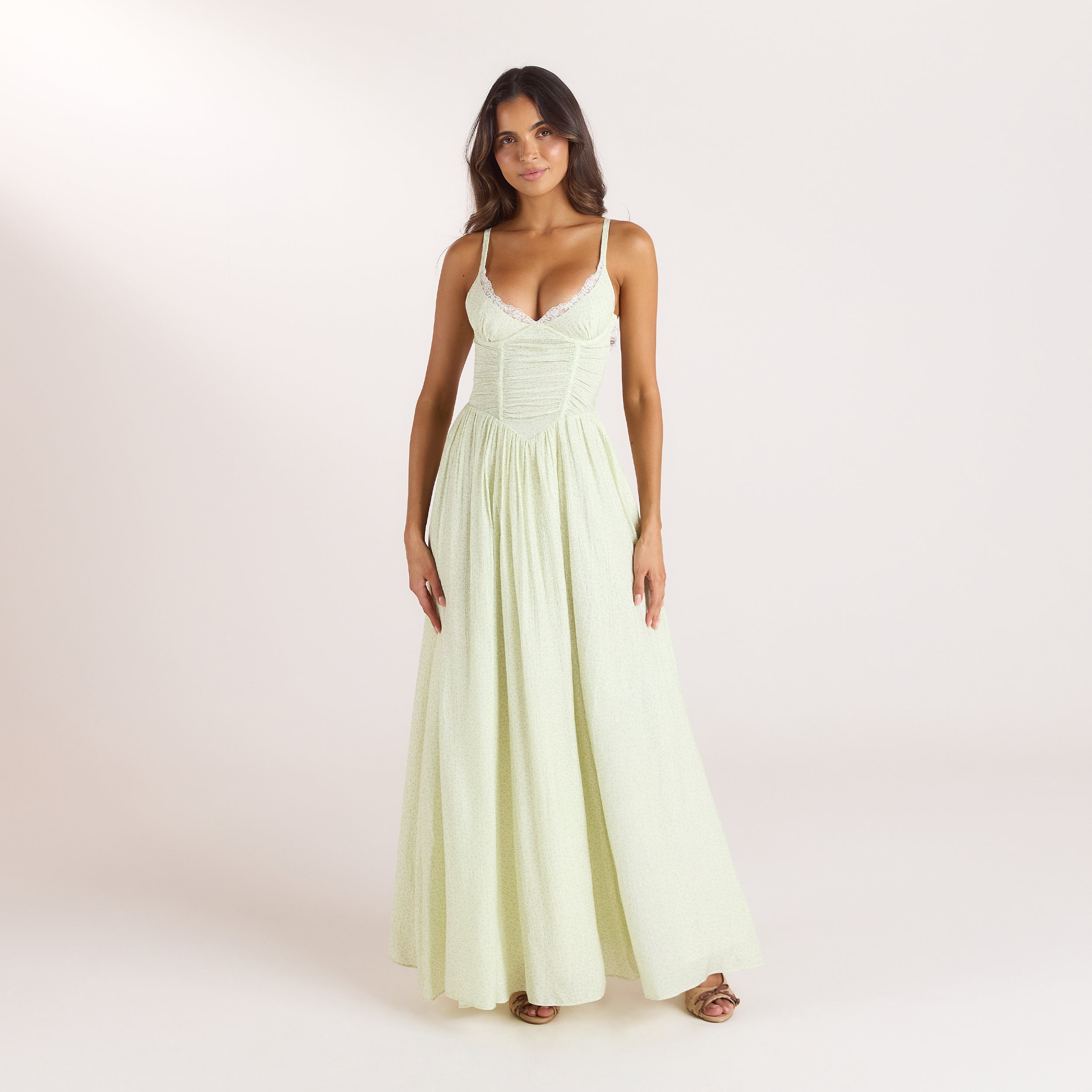 Wired Plunge Maxijurk - Crème Bloemenprint