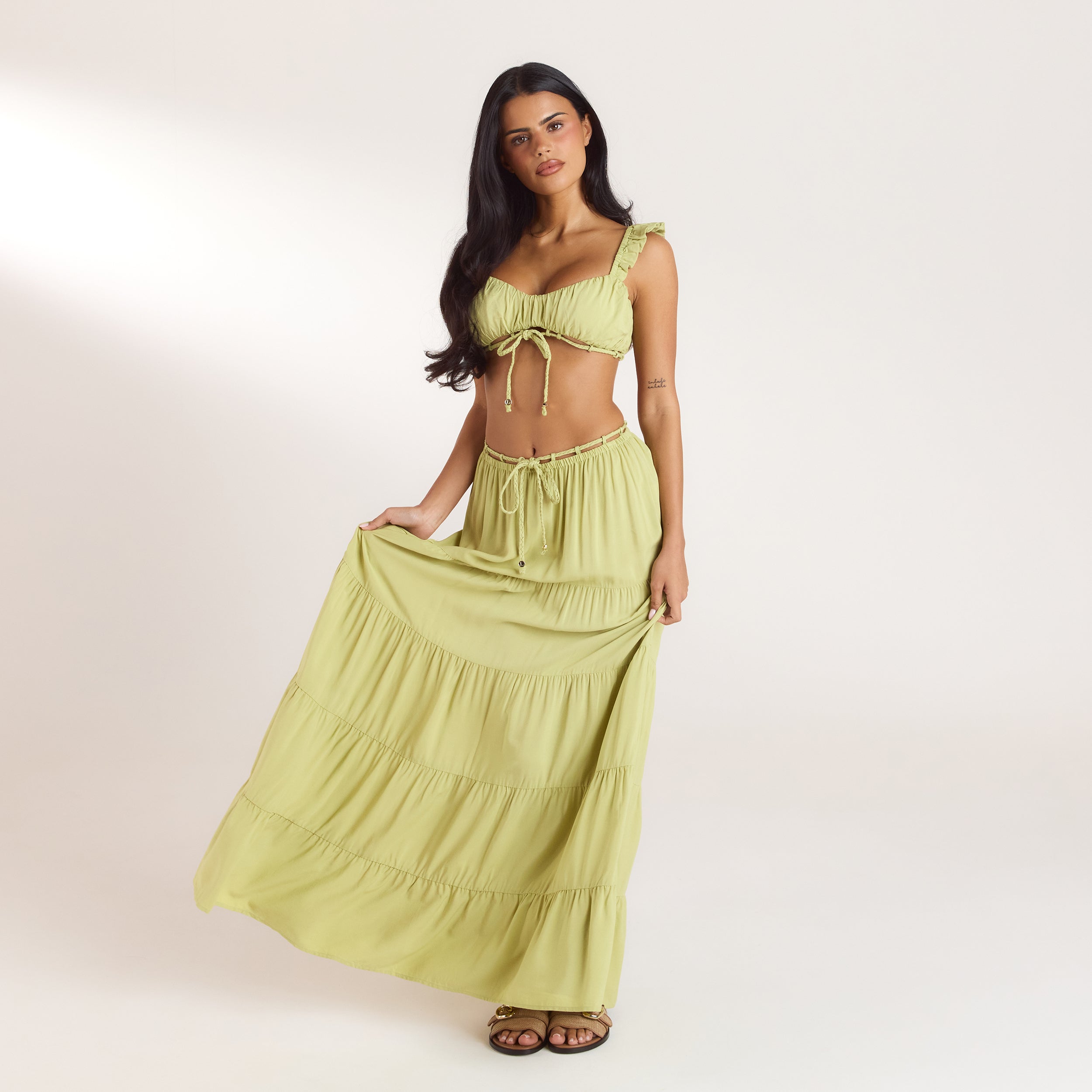 Bralette en Maxi-rok Co-ord | Bralette Co-ord (set) - Gewassen Limoengroen