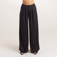 Satin Pleated Broek - Zwart