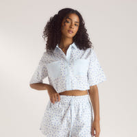 Bloom & Stripe Pyjamashirt met Korte Mouwen - Blauw