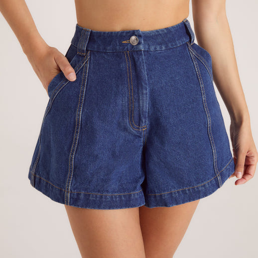 Wide-Hem Denim Shorts - Blauw