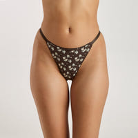 Strappy Pointelle String - Bruine Bloemenprint