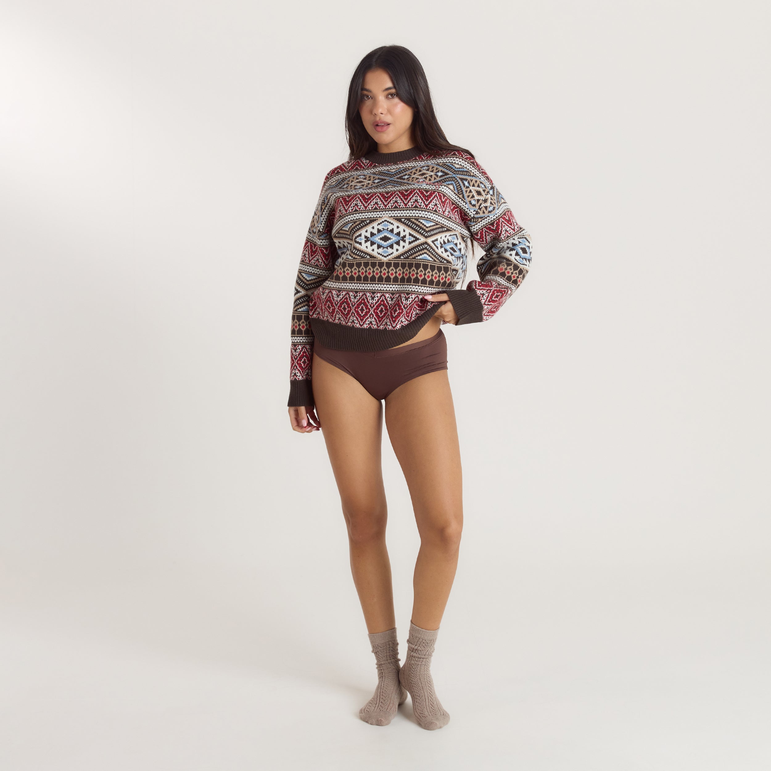 Fairisle Gebreide Trui - Bruin/Rood alternate