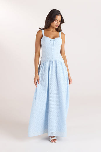 Broderie Maxijurk - Blauw