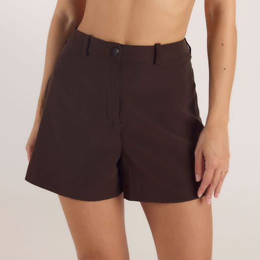 Getailleerde Shorts met hoge taille - Chocolade