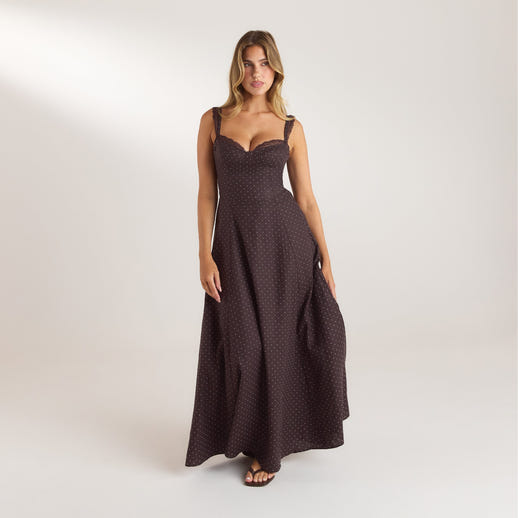 Lace Trim Maxijurk - Chocolade Polka Dot
