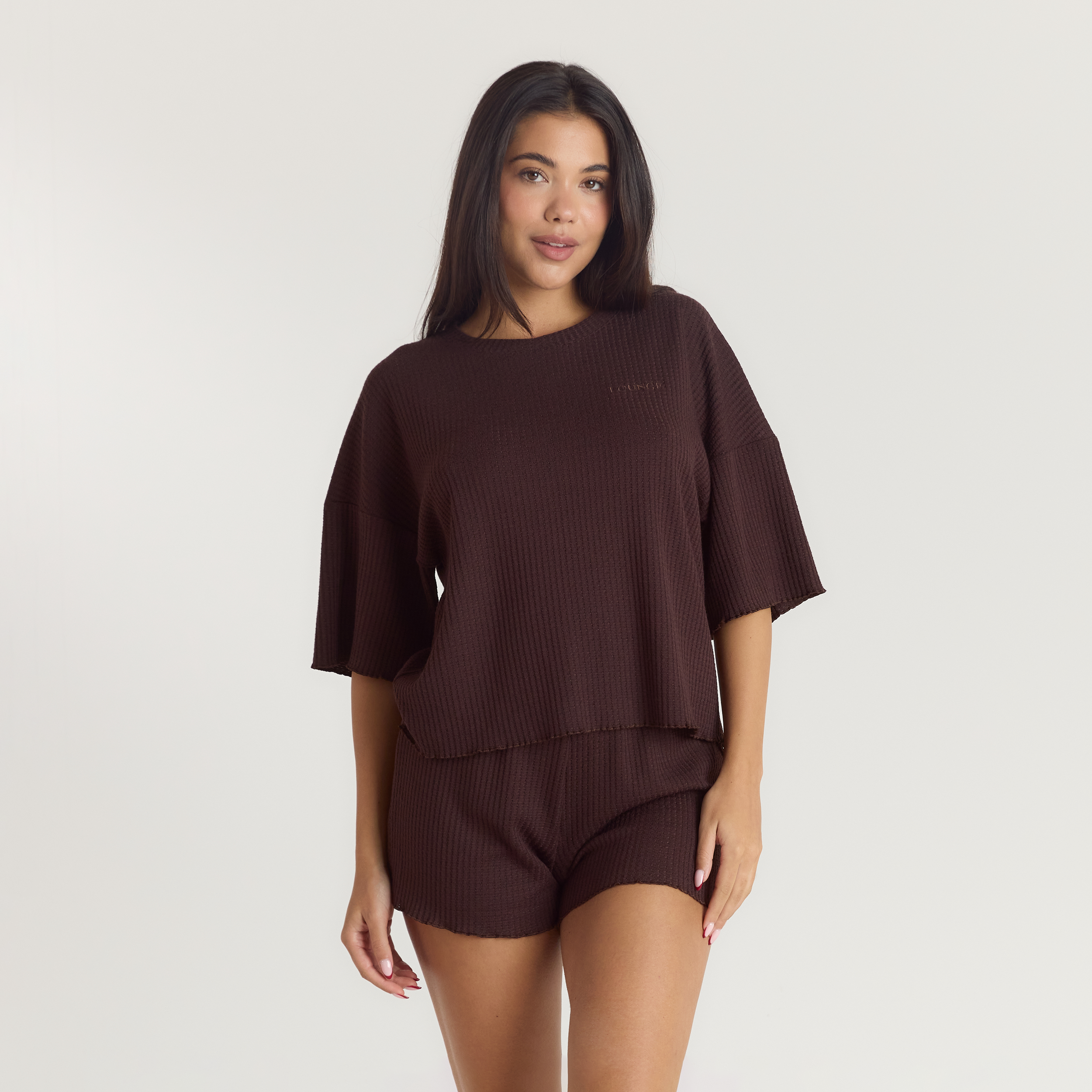 Soft Waffle Pyjama Top - Donker Chocoladekleurig