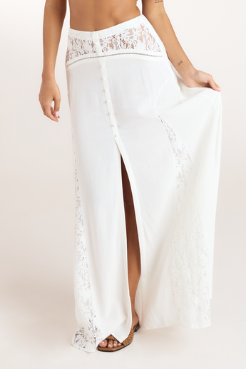 Maxi-rok met kant - Crème alternate