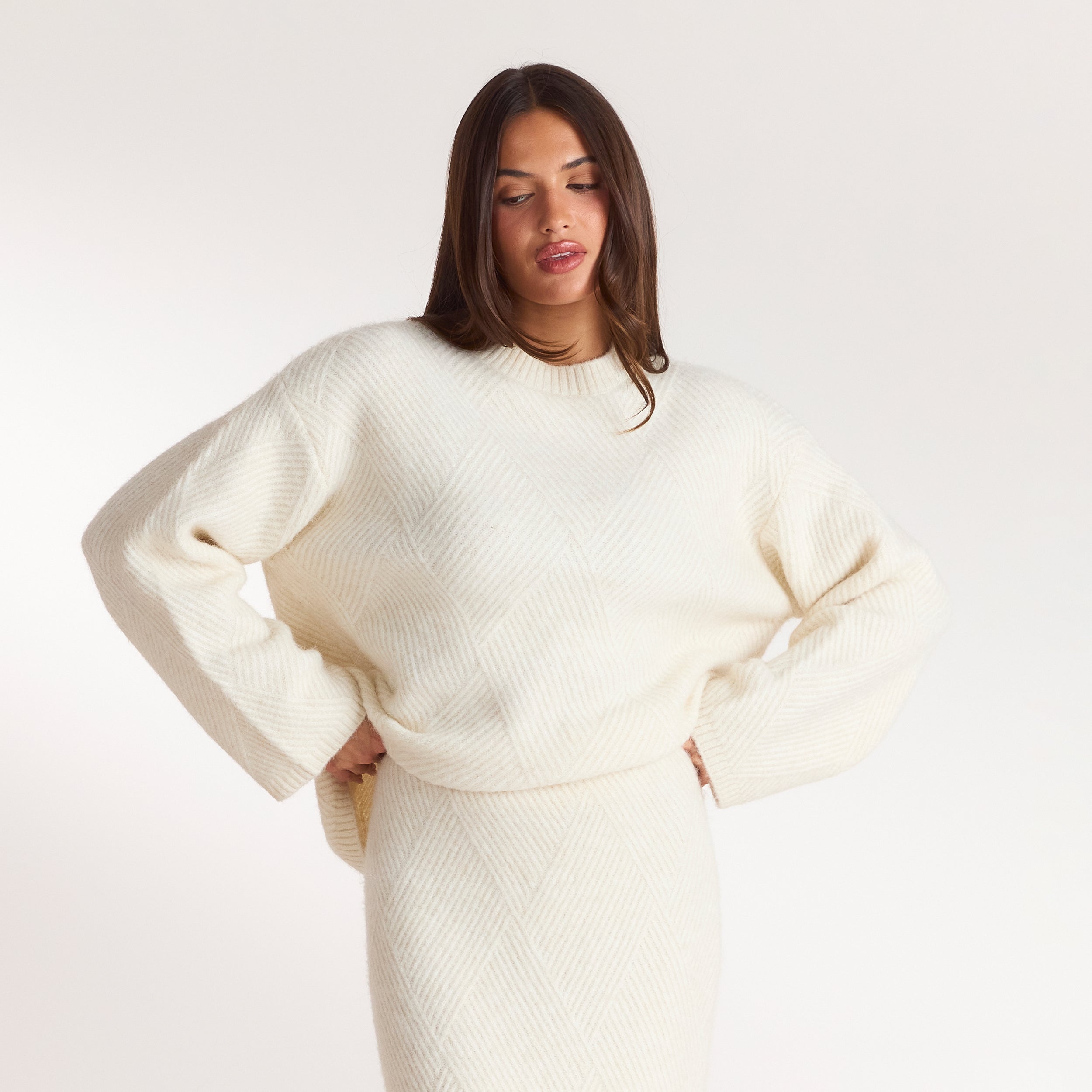 Jumper met diamantpatroon | Jumper met diamantpatroon - Crème