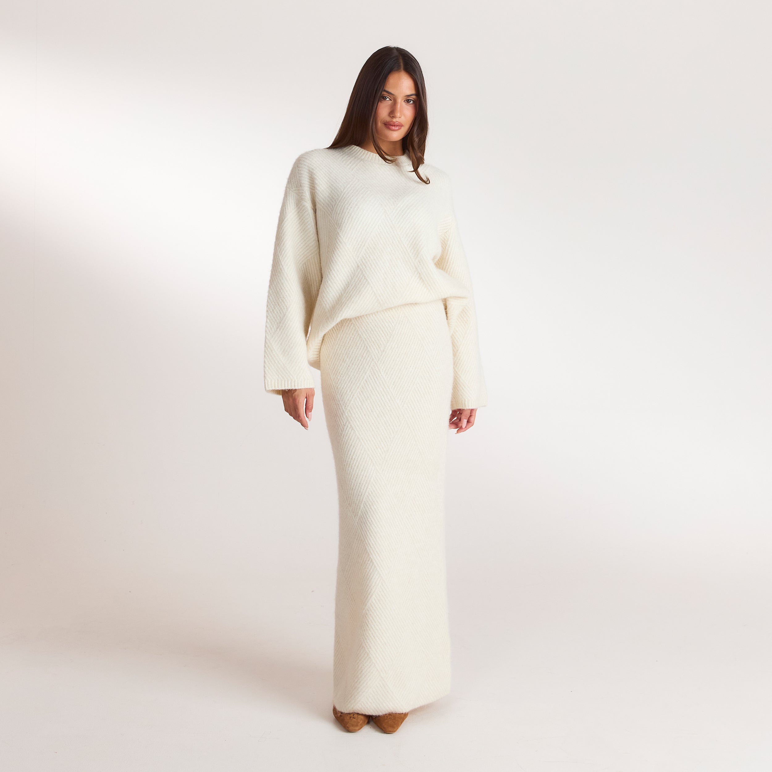 Maxi rok met diamantpatroon | Maxi rok met diamantpatroon - Crème