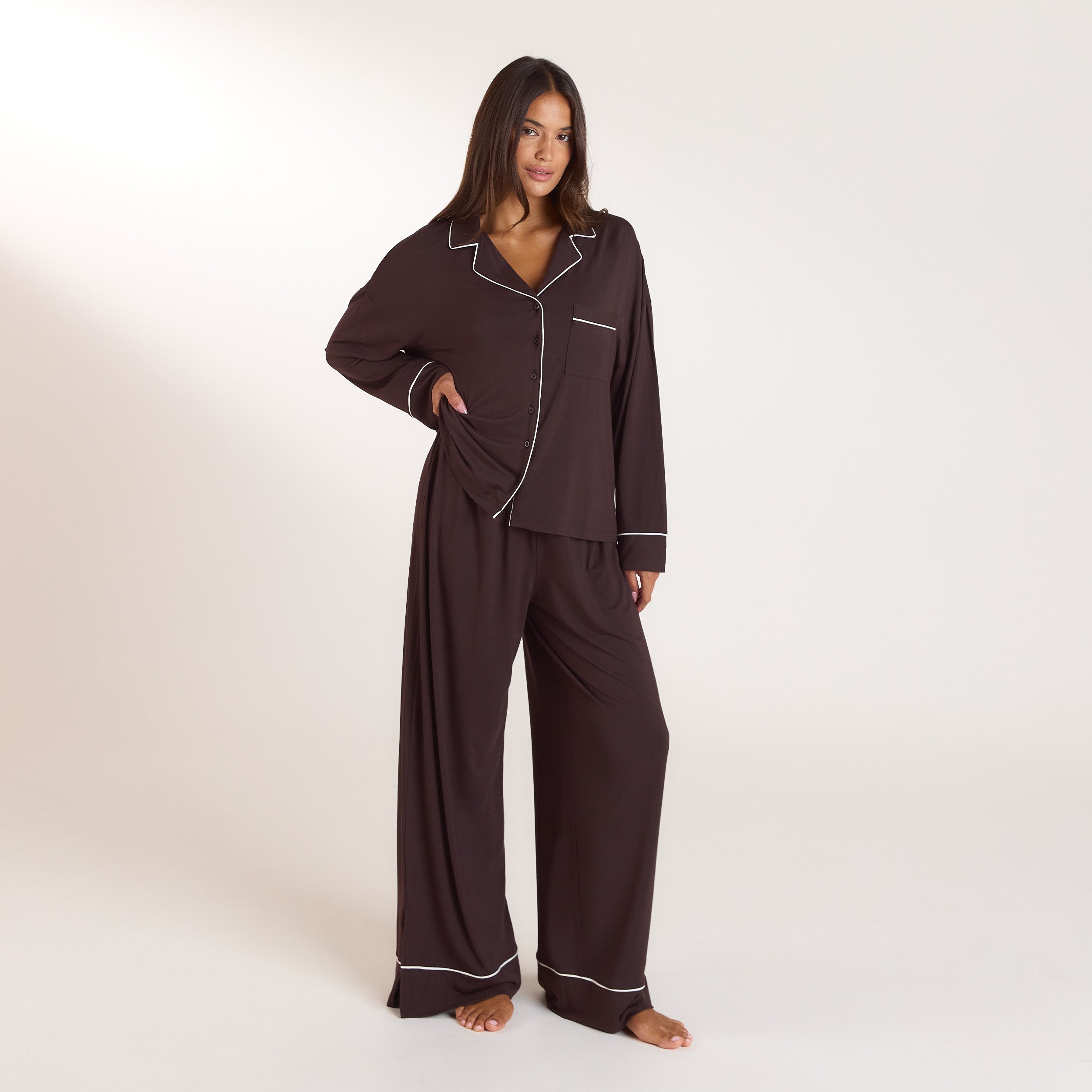Modal Pyjama Shirt | Modal Pyjama Shirt - Donker Chocoladekleurig