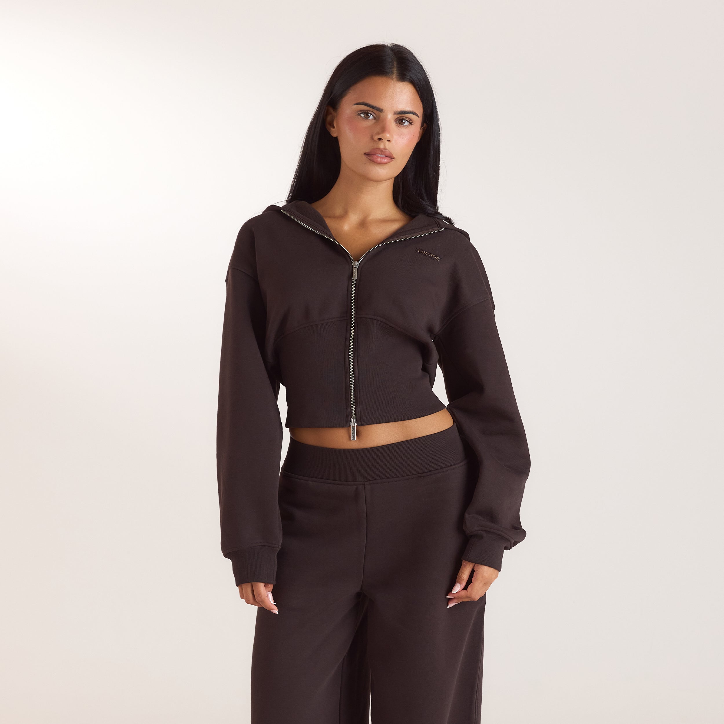 Getailleerde hoodie met ritssluiting - Donker Chocoladekleurig alternate