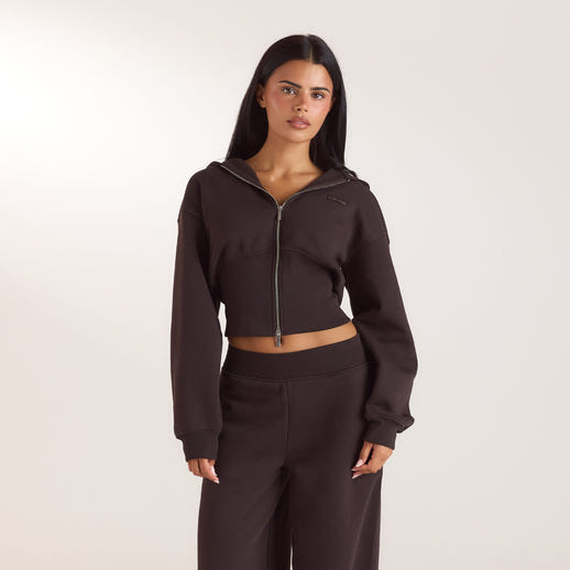 Getailleerde hoodie met ritssluiting - Donker Chocoladekleurig alternate