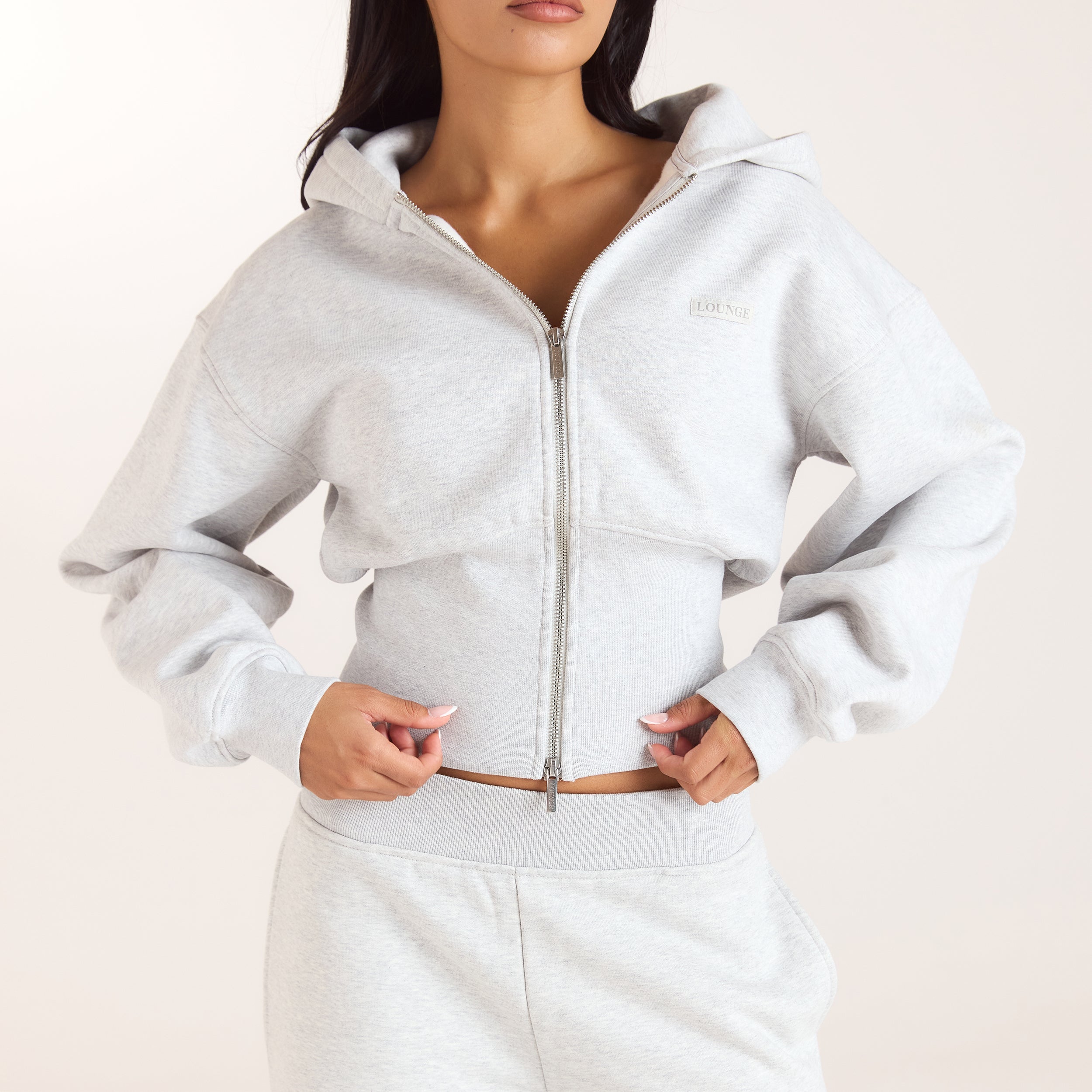 Getailleerde hoodie met ritssluiting - Grijs