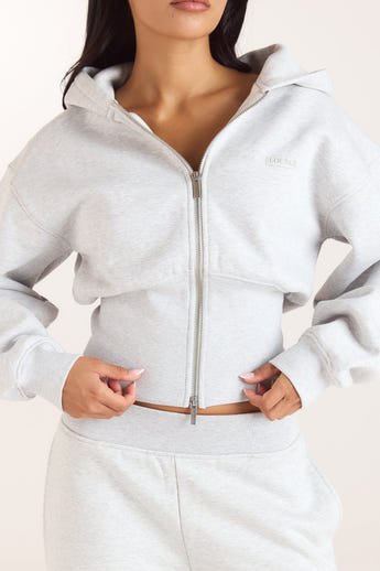 Getailleerde hoodie met ritssluiting - Grijs