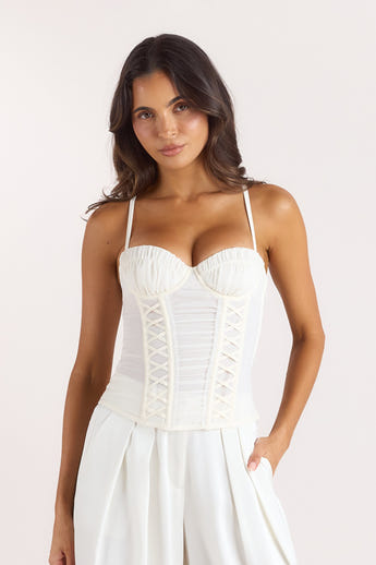 Ruched Sheer Corset Top - Crème