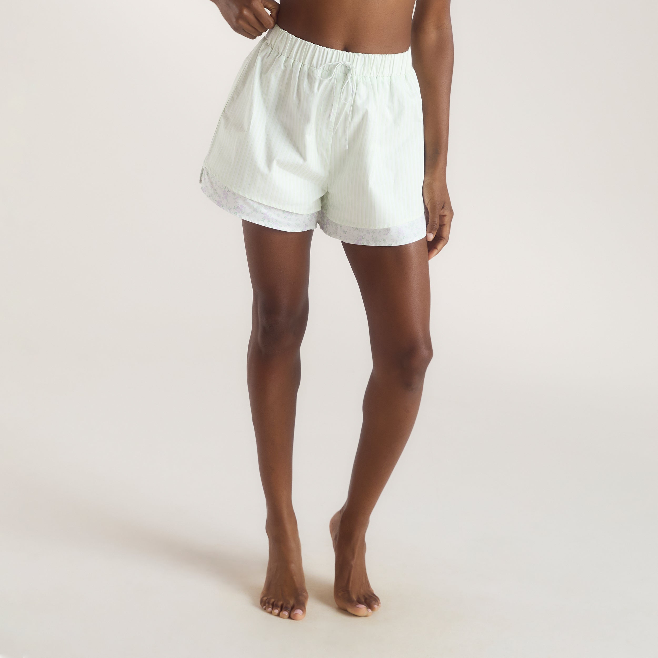 Bloom & Stripe Pyjama Shorts - Saliegroen