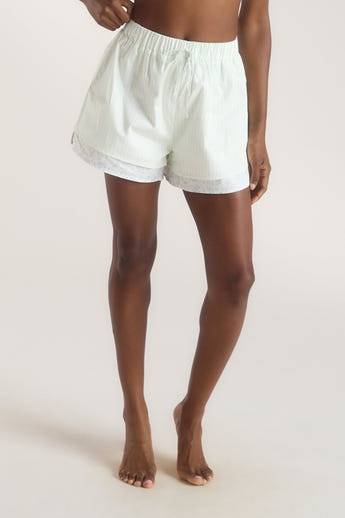 Bloom & Stripe Pyjama Shorts - Saliegroen