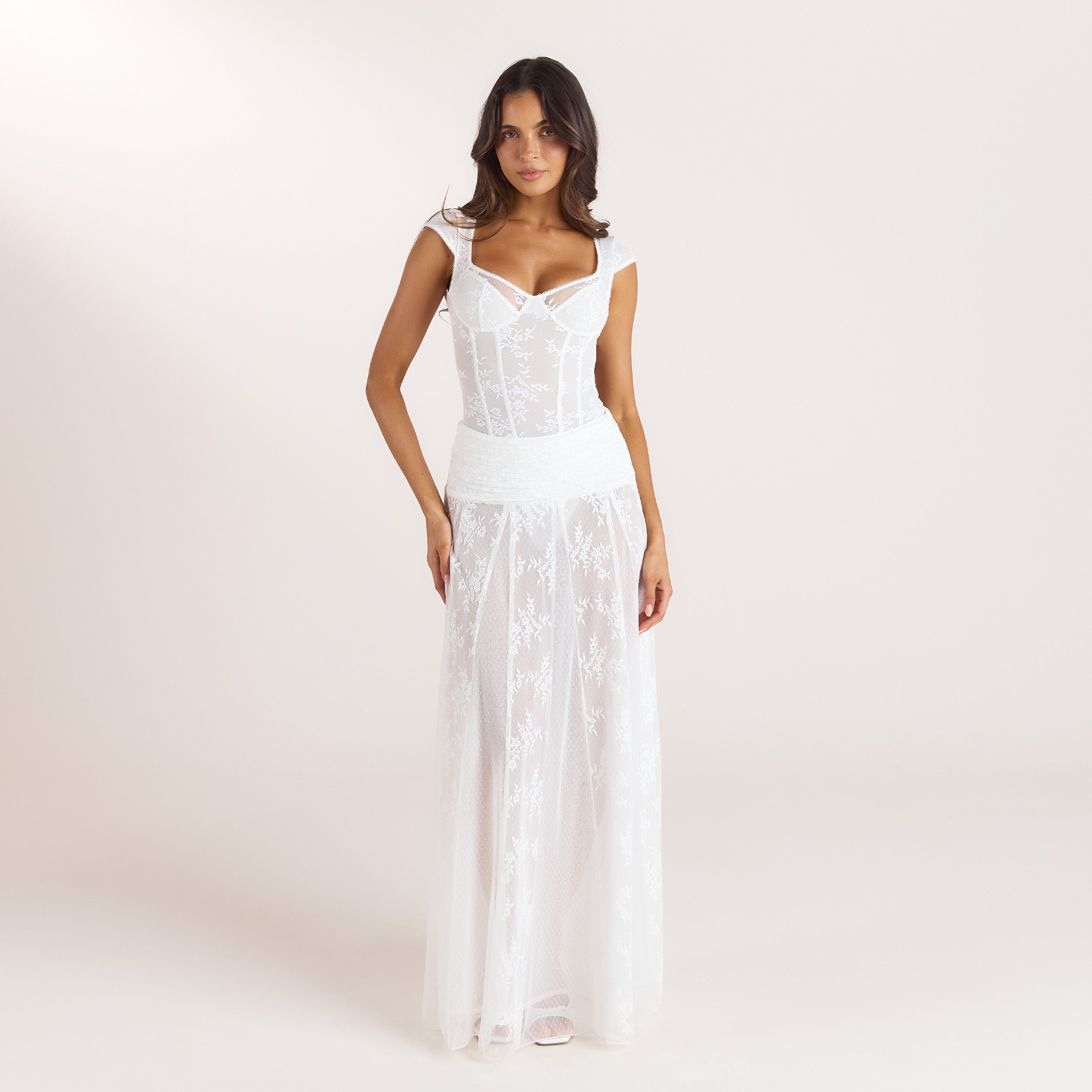 Sheer Kanten Maxirok | Sheer Kanten Maxirok - Wit