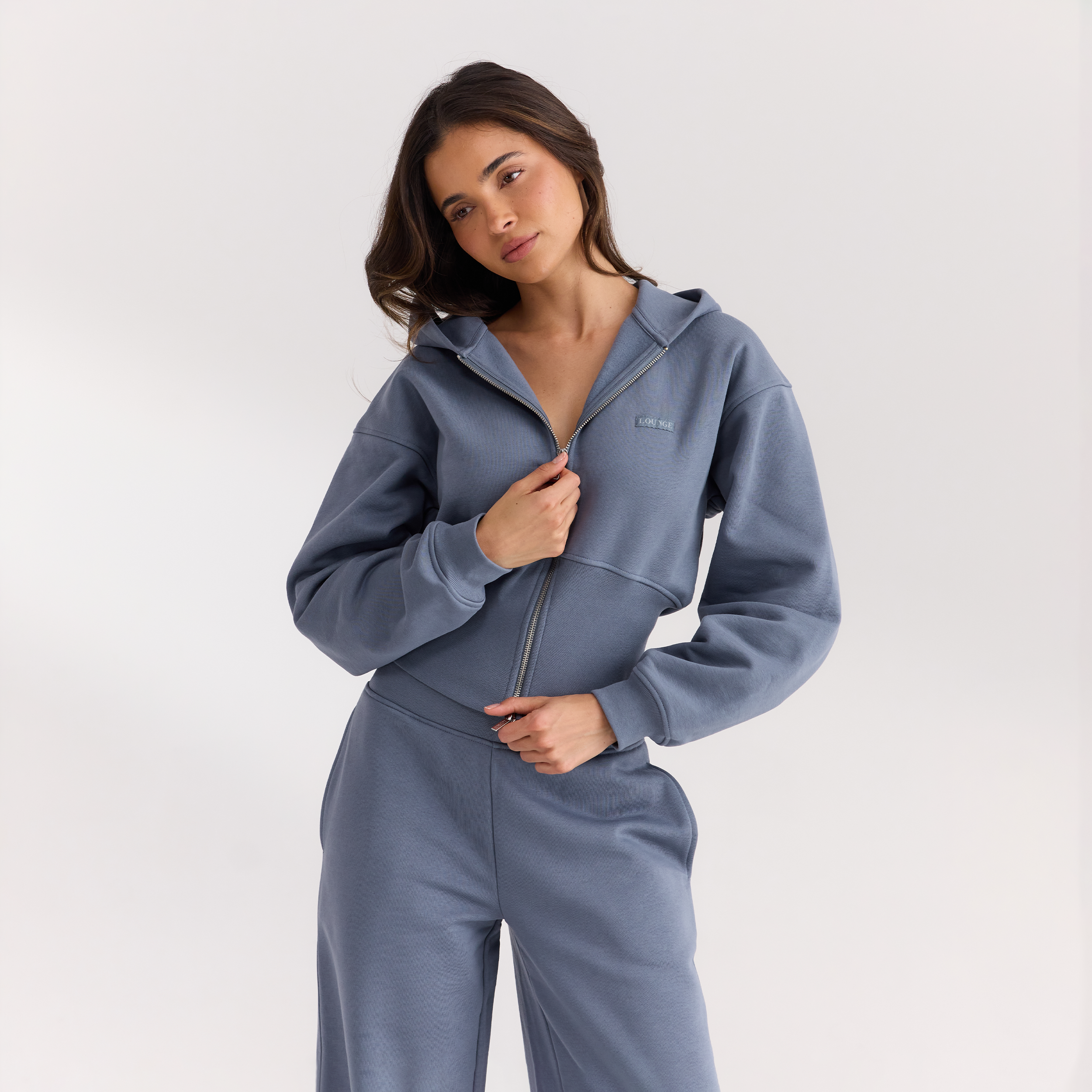 Getailleerde hoodie met ritssluiting - Leiblauw