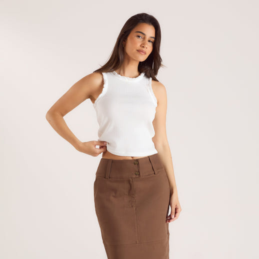 Gerafelde Tank Top - Wit