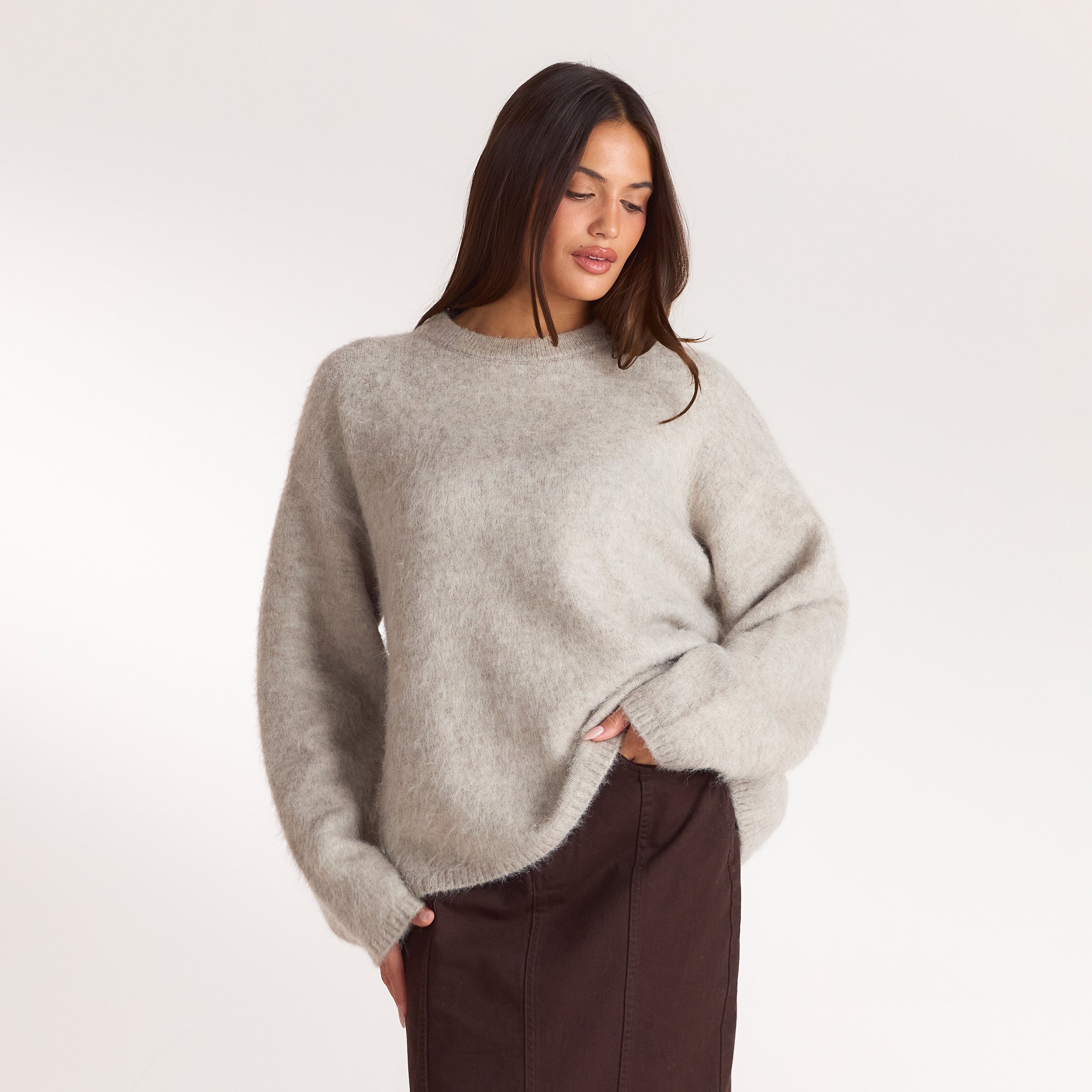 Pluizige gebreide jumper - Warm Grijs