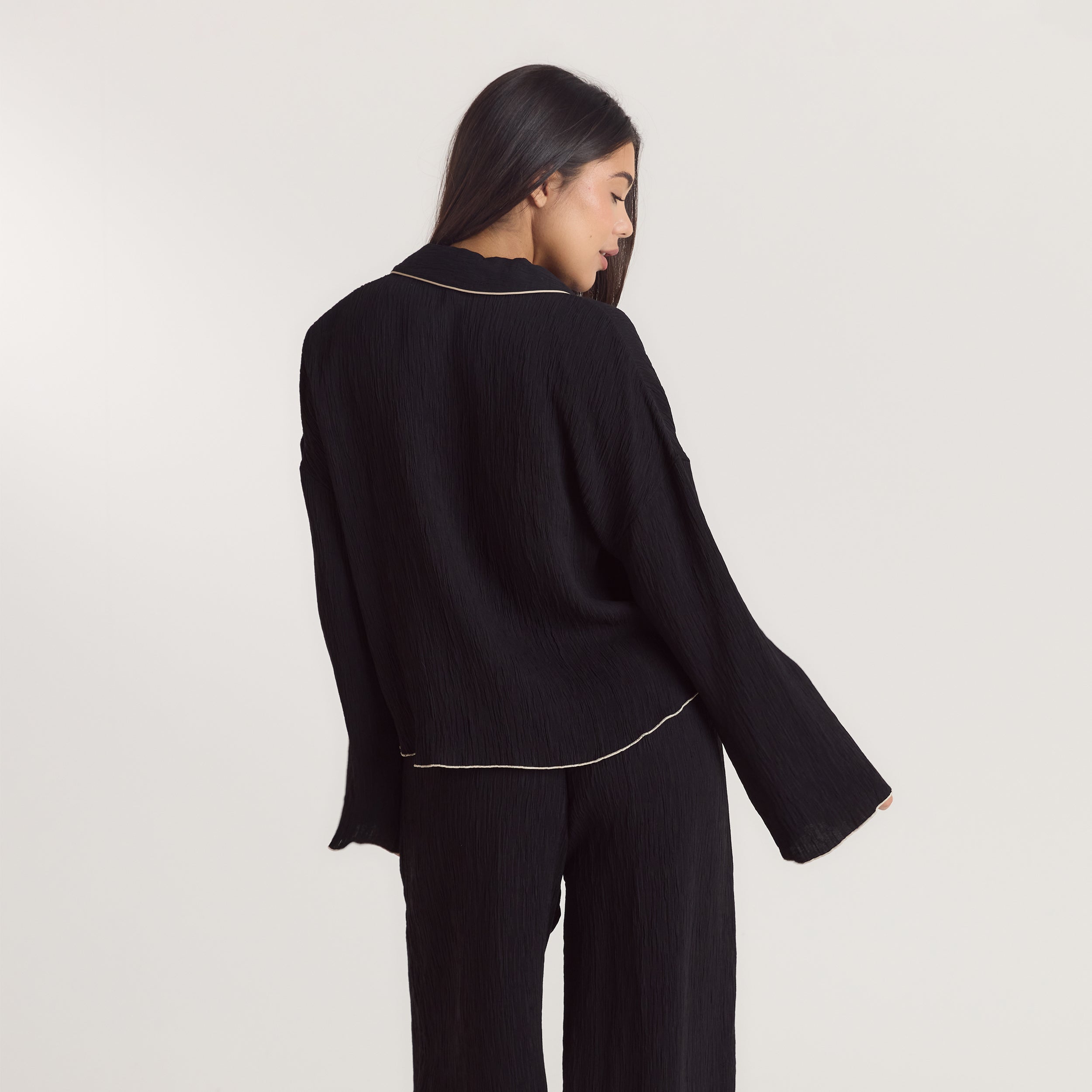 Crinkle Pyjama Shirt - Zwart alternate