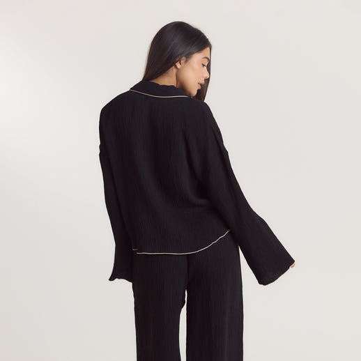 Crinkle Pyjama Shirt - Zwart alternate