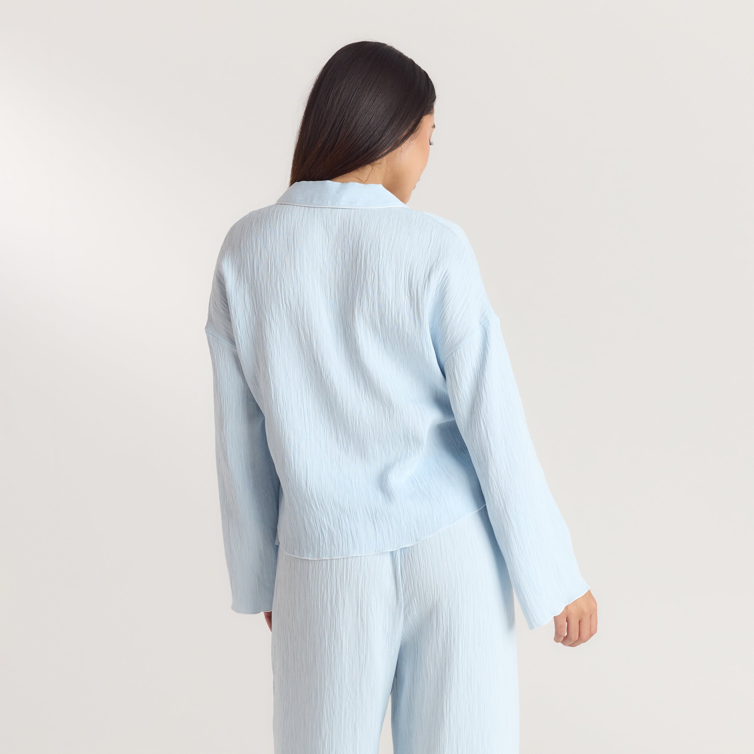 Crinkle Pyjama Shirt | Crinkle Pyjama Shirt - Blauw