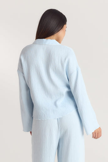 Crinkle Pyjama Shirt - Blauw alternate