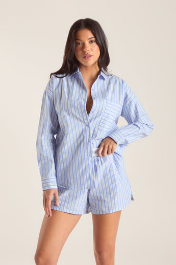 Oversized Pinstripe Shirt - Blauw alternate