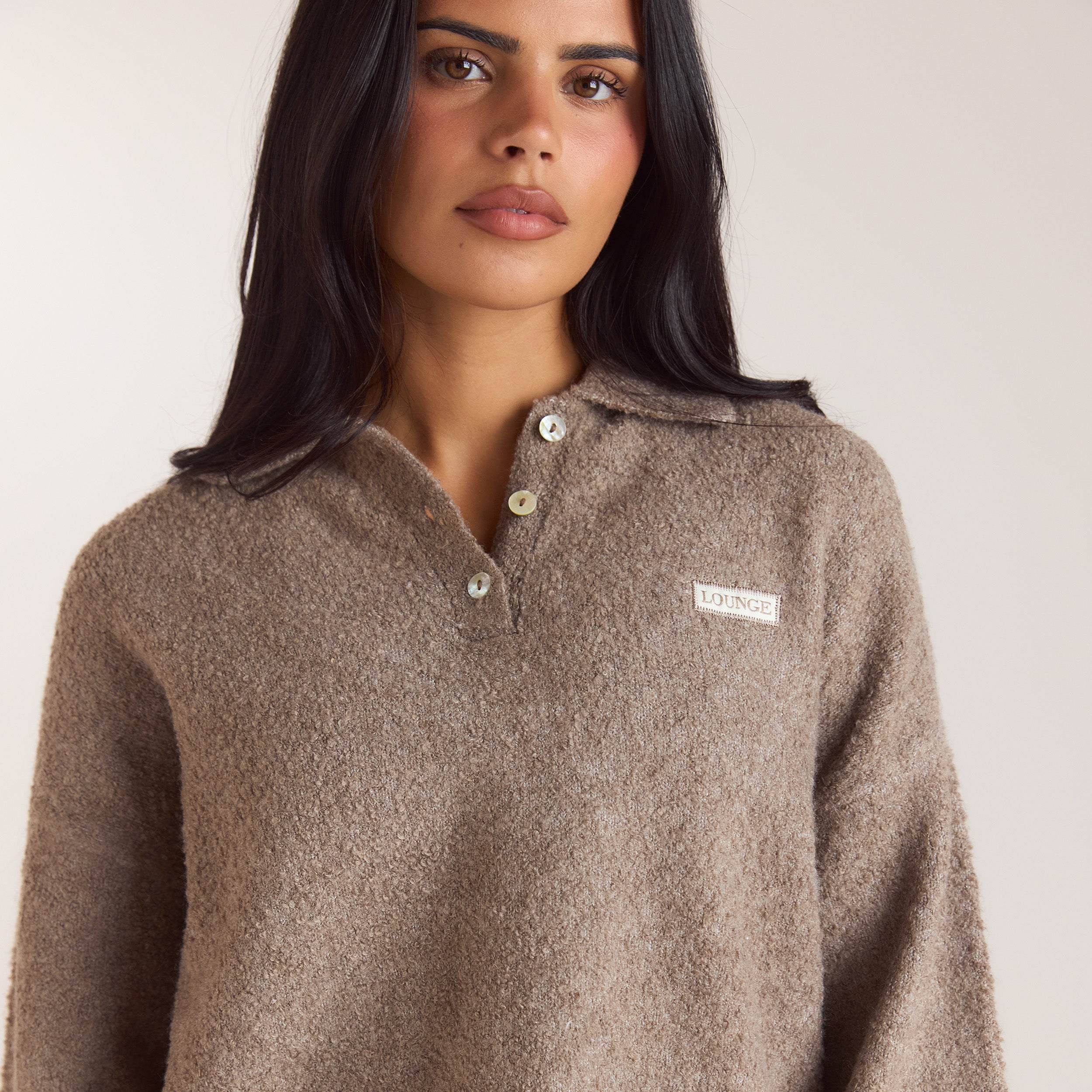 Bouclé-gebreide polo jumper | Bouclé-gebreide polo jumper - Taupe