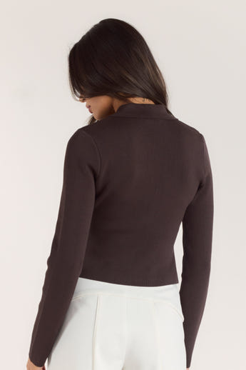 Geribbelde Gebreide Vest - Chocolade alternate